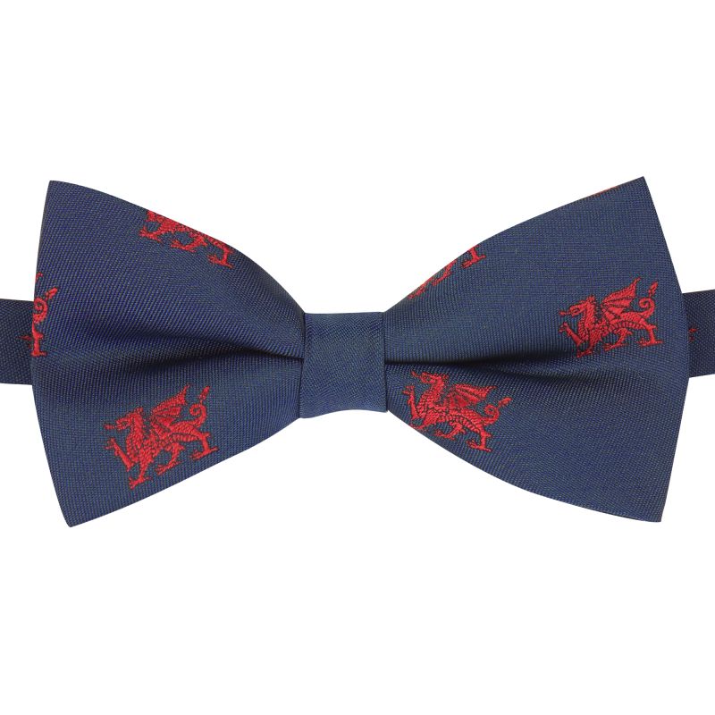 King & Priory Navy Blue Welsh Dragon Embroidered Bow Tie