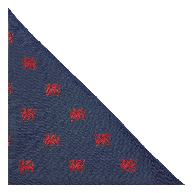 king & priory Navy Blue Welsh Dragon Embroidered Pocket Square