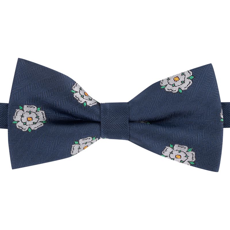 King & Priory Navy Blue Yorkshire Rose Herringbone Bow Tie