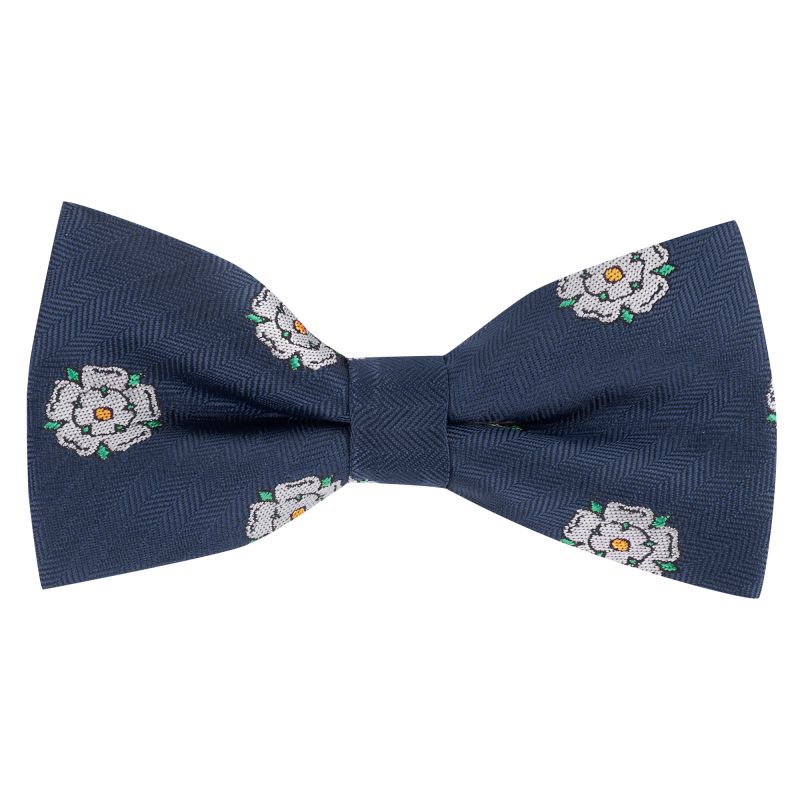 king & priory Navy Blue Yorkshire Rose Herringbone Bow Tie