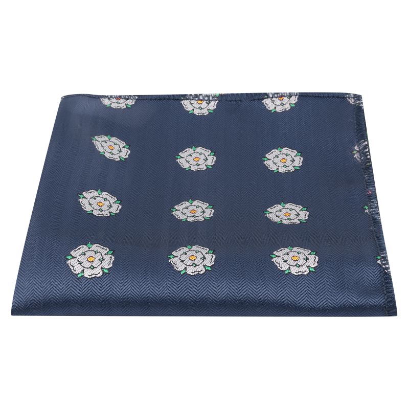 king & priory Navy Blue Yorkshire Rose Herringbone Pocket Square