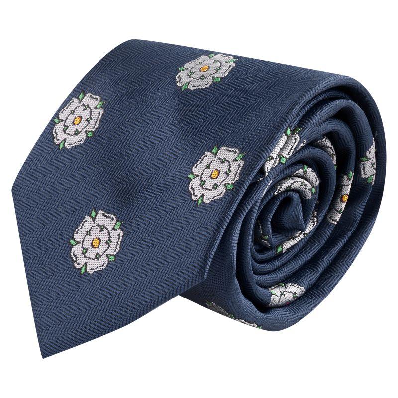 King & Priory Navy Blue Yorkshire Rose Herringbone Tie