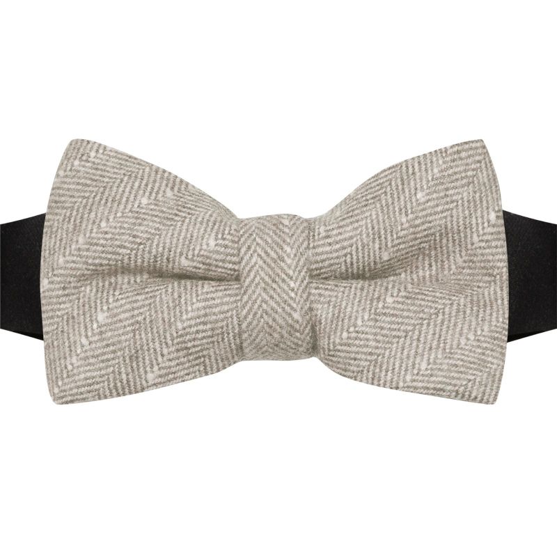 King & Priory Oatmeal Herringbone With Pinstripe Bow Tie