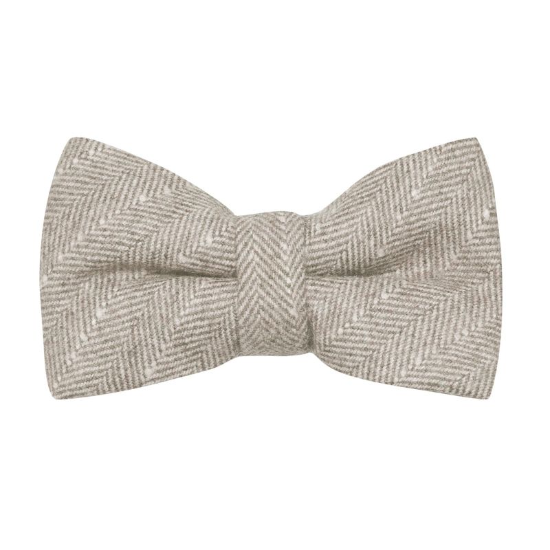 king & priory Oatmeal Herringbone with Pinstripe Bow Tie