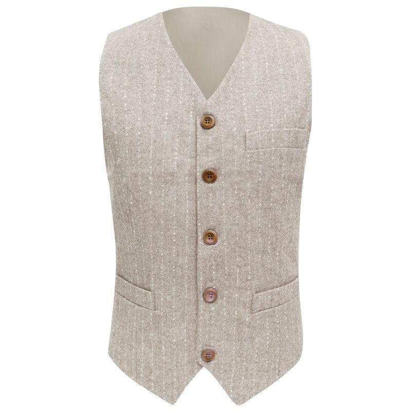 King & Priory Oatmeal Herringbone With Pinstripe Waistcoat