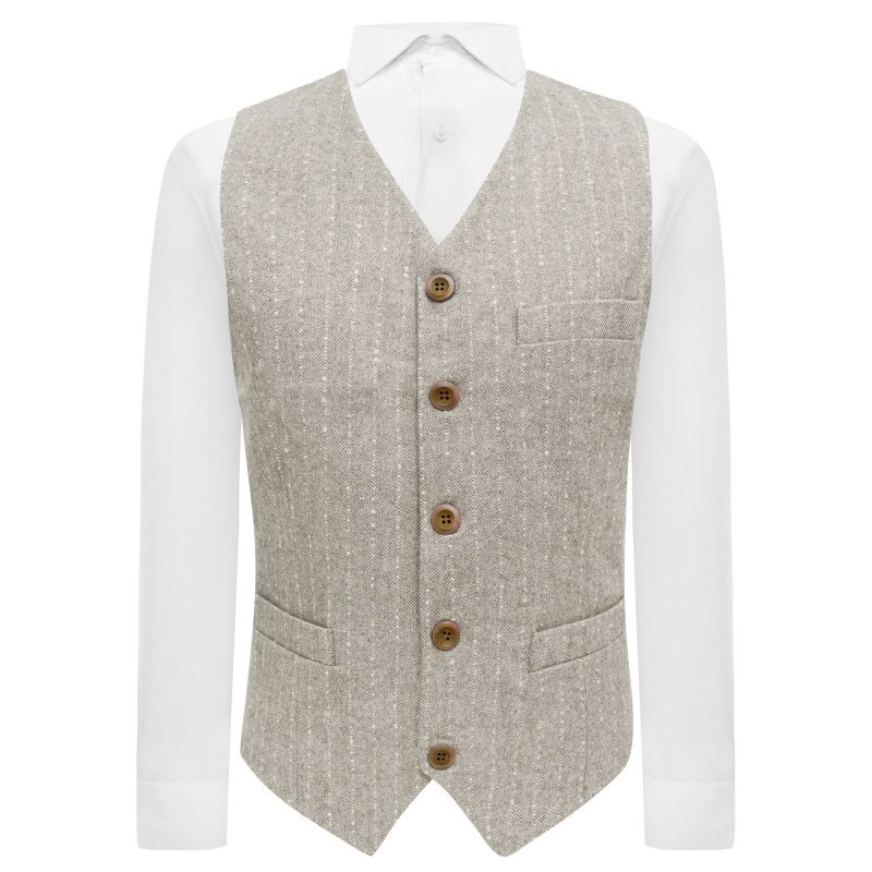 king & priory Oatmeal Herringbone with Pinstripe Waistcoat