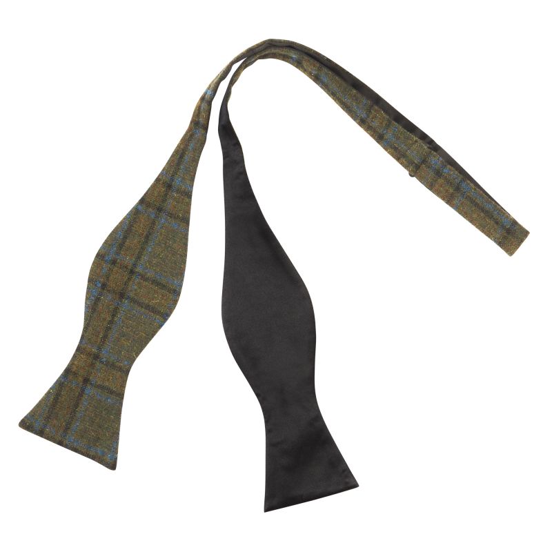 king & priory Olive Green & Brown Check Self-Tie Bow Tie