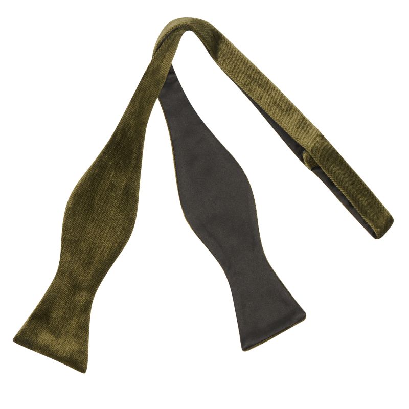 king & priory Olive Green Textured Velvet Self-Tie Bow Tie