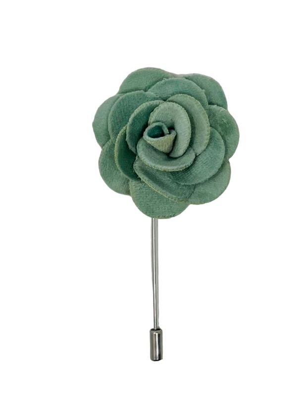 king & priory Pale Green Velvet Flower/Rose Lapel Pin