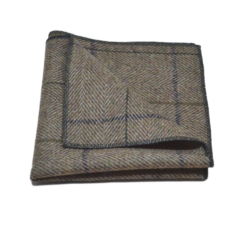 king & priory Peanut Brown Herringbone Check Bow Tie & Pocket Square Set