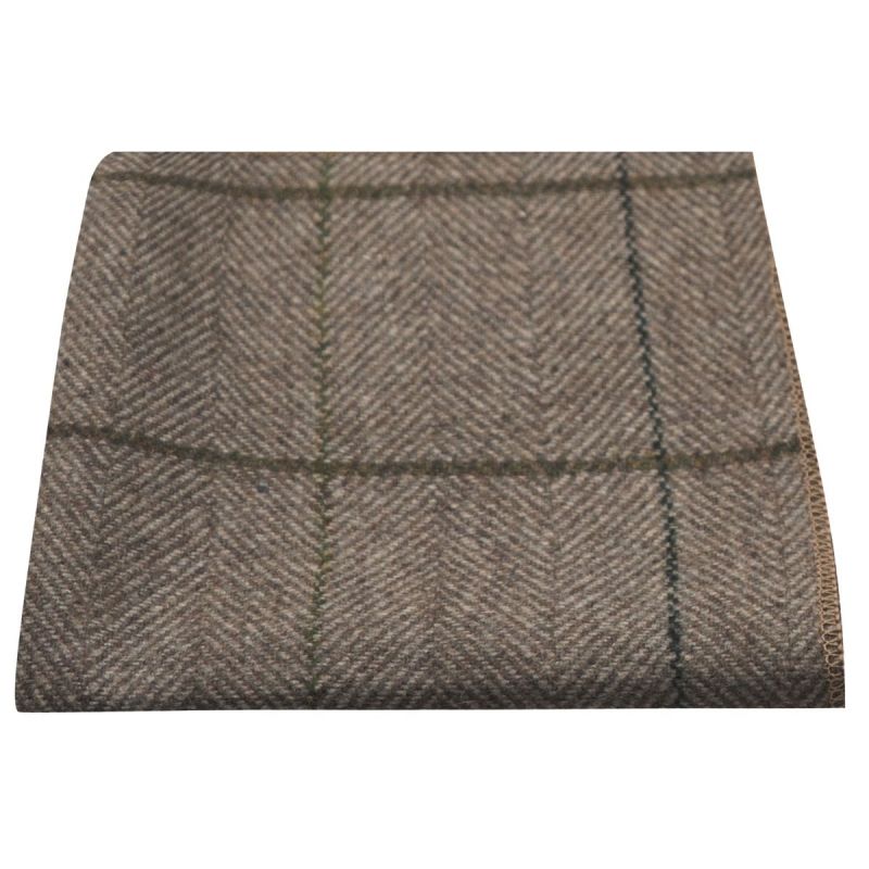 king & priory Peanut Brown Herringbone Check Pocket Square