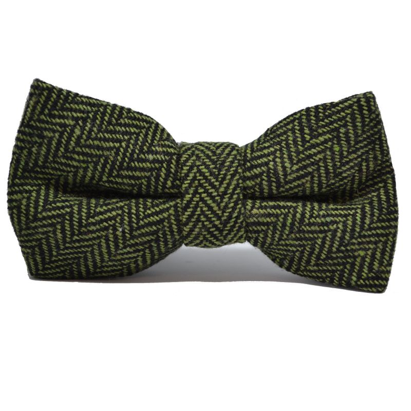 King & Priory Pickle Green & Black Herringbone Bow Tie & Pocket Square Set