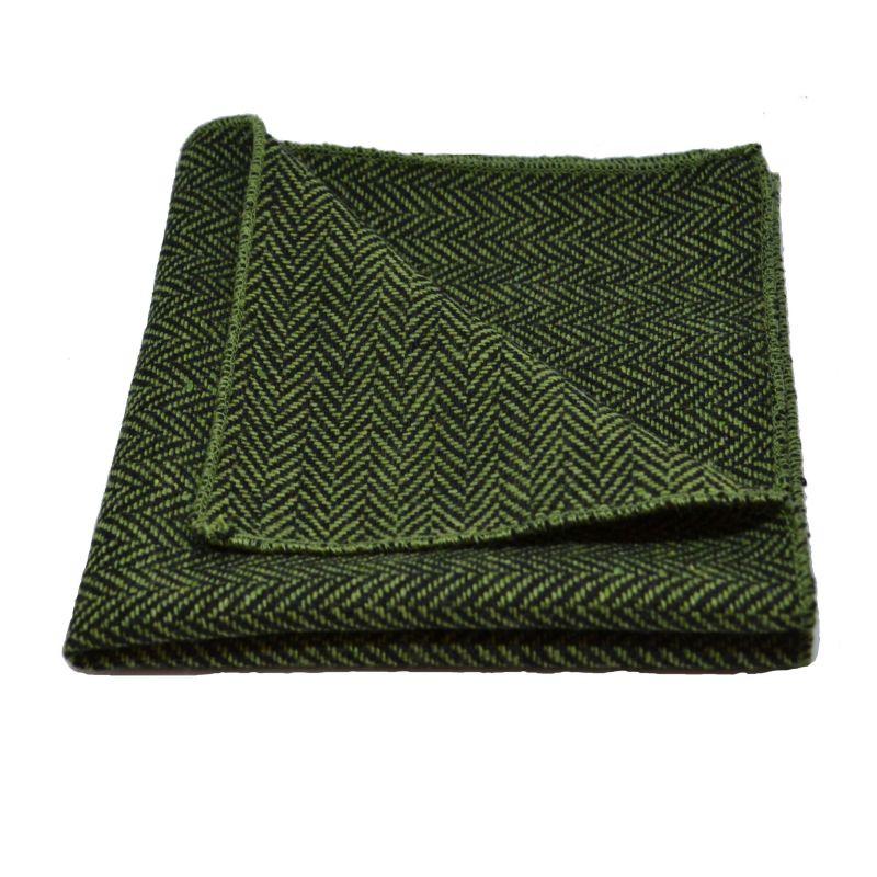 King & Priory Pickle Green & Black Herringbone Bow Tie & Pocket Square Set