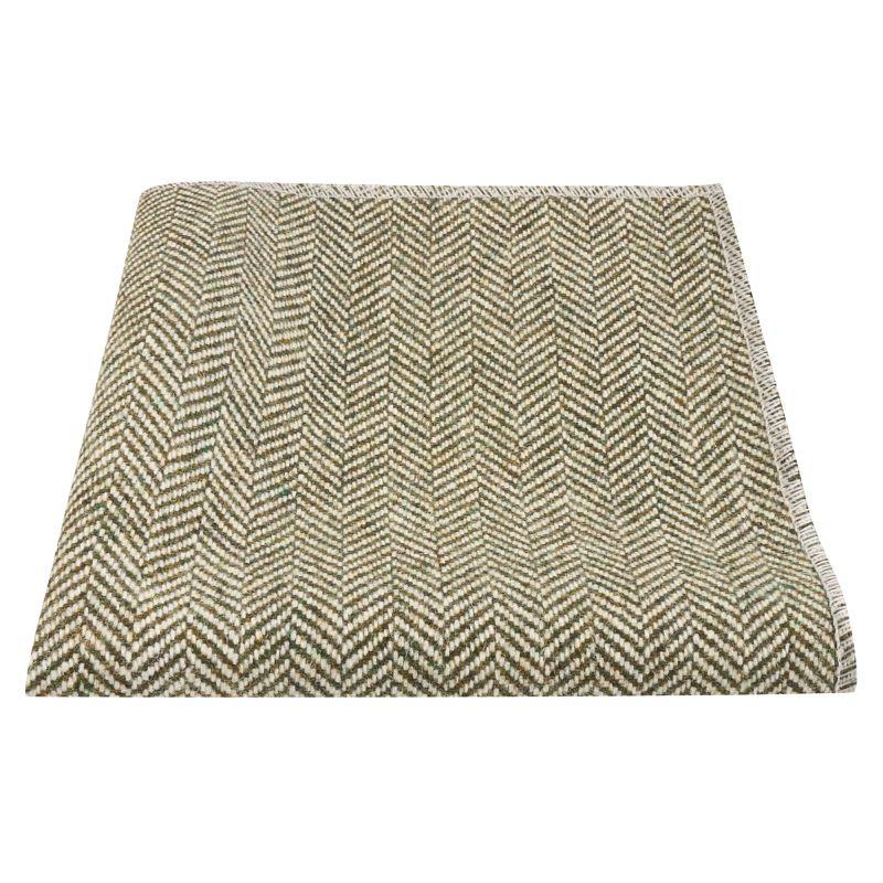 King & Priory Pine Green Herringbone Wool Pocket Square