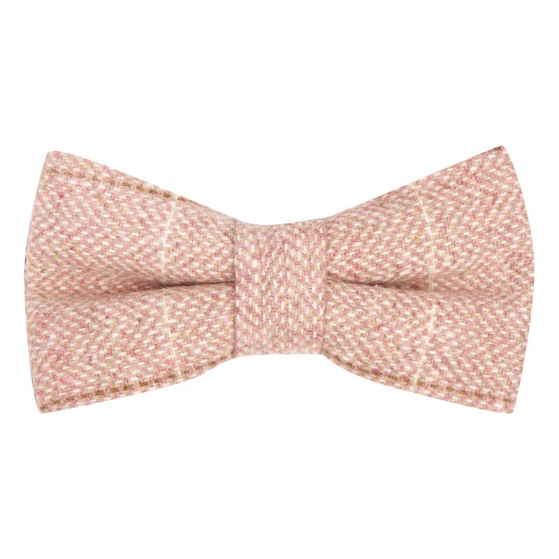 King & Priory Pink Herringbone Windowpane Check Tweed Bow Tie