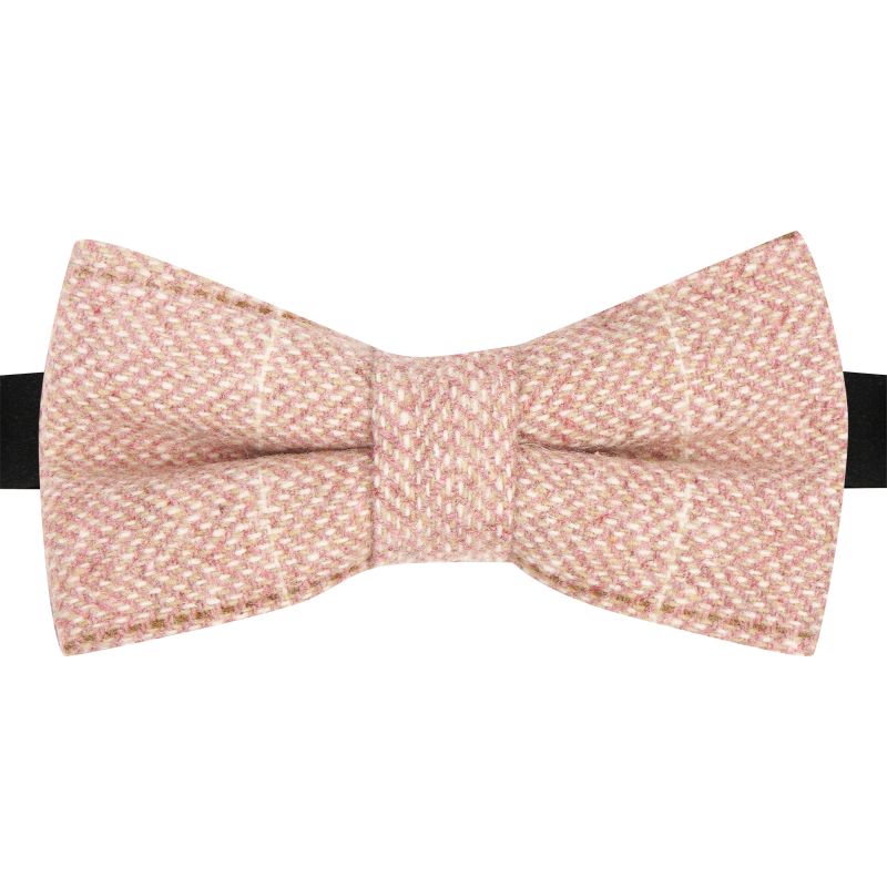 king & priory Pink Herringbone Windowpane Check Tweed Bow Tie