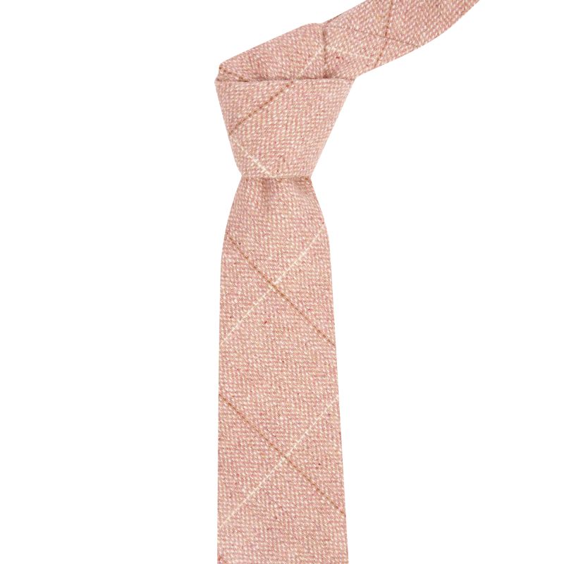 King & Priory Pink Herringbone Windowpane Check Tweed Tie