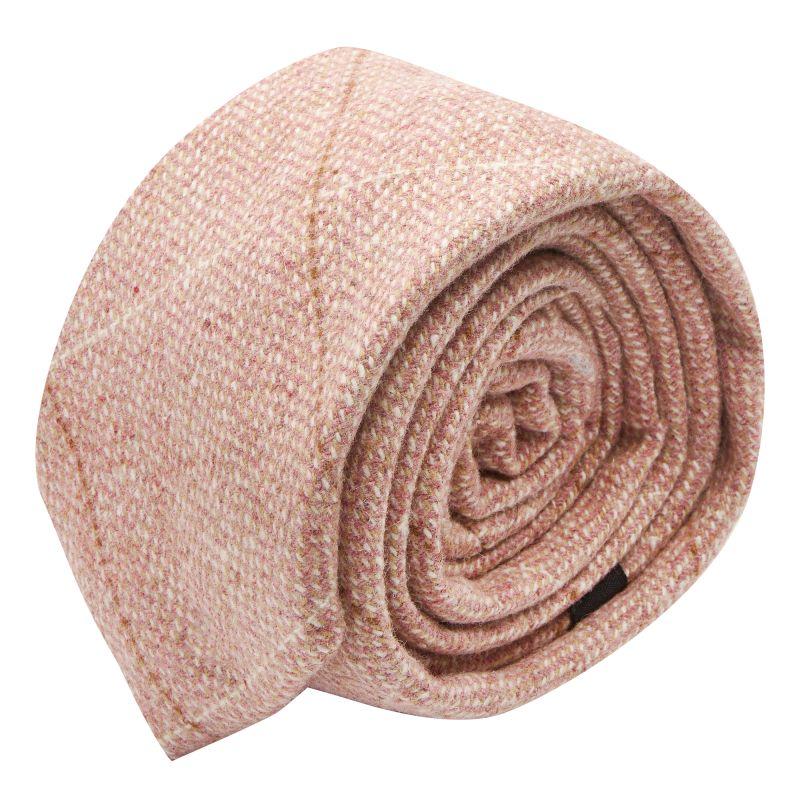 king & priory Pink Herringbone Windowpane Check Tweed Tie