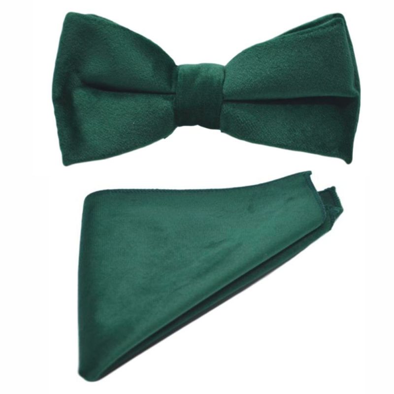 king & priory Racing Green Velvet Bow Tie & Pocket Square Set