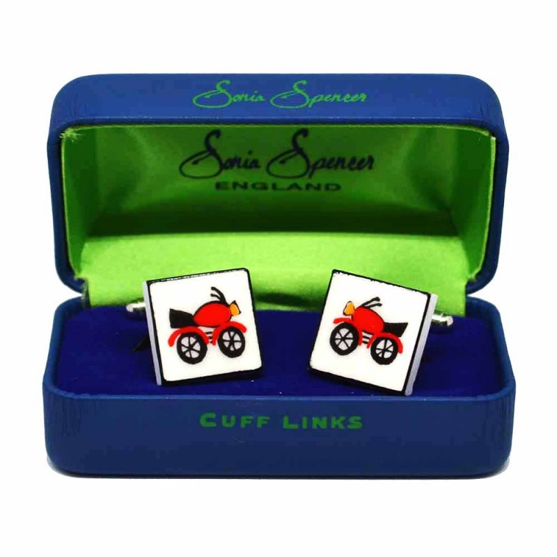 King & Priory Red Motorcycle Cufflinks By Sonia Spencer