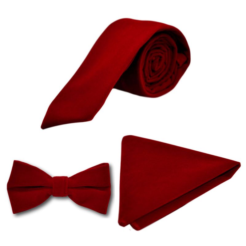 King & Priory Red Velvet Tie Bow Tie & Pocket Square Set