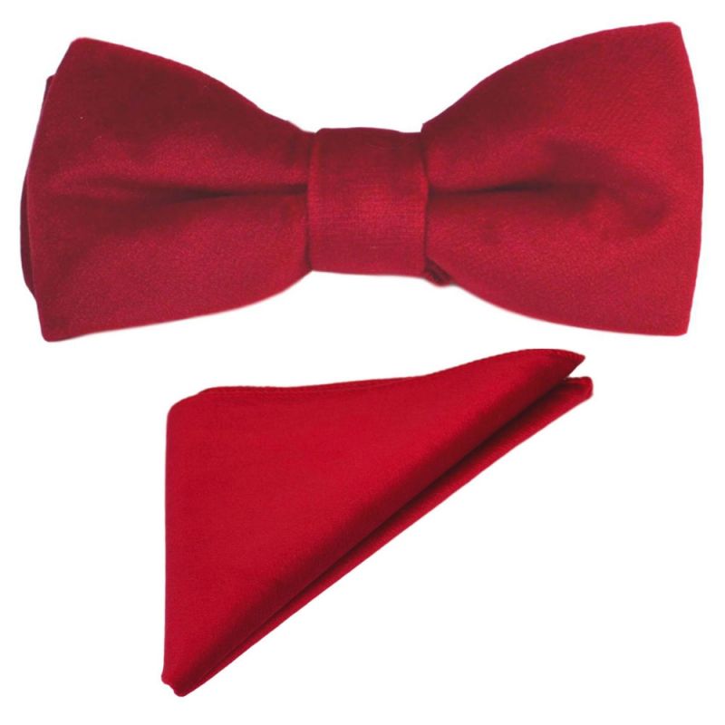 king & priory Rosso Red Velvet Bow Tie & Pocket Square Set