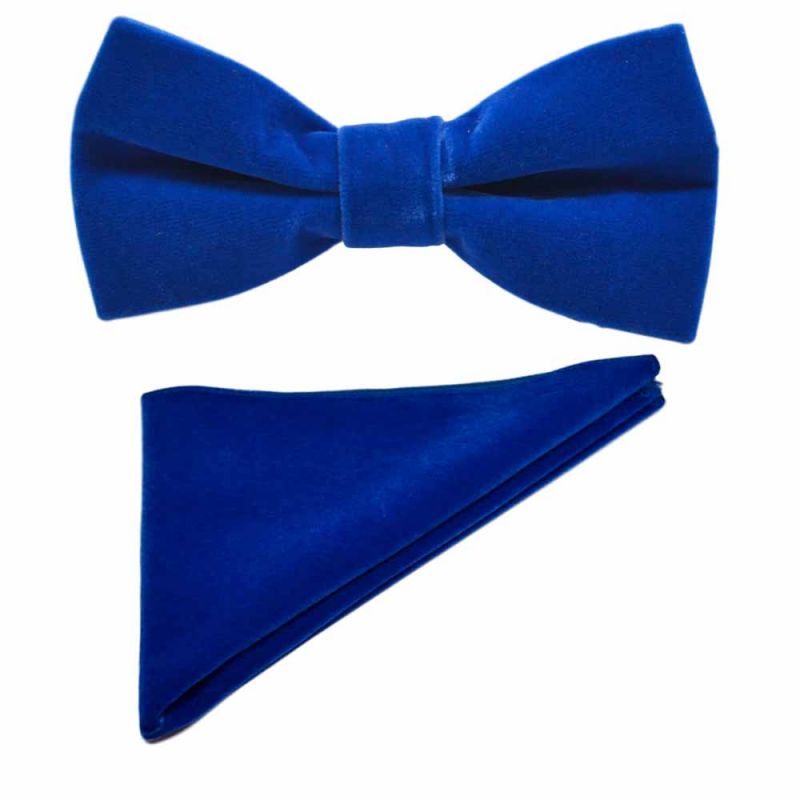 King & Priory Royal Blue Velvet Bow Tie & Pocket Square Set