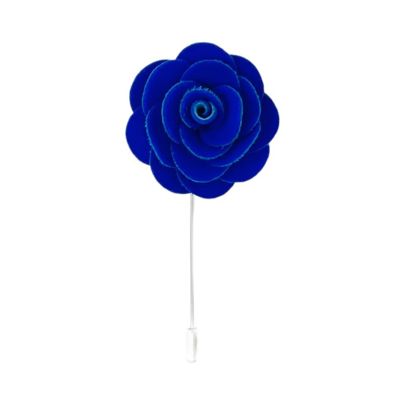 king & priory Royal Blue Velvet Flower/Rose Lapel Pin