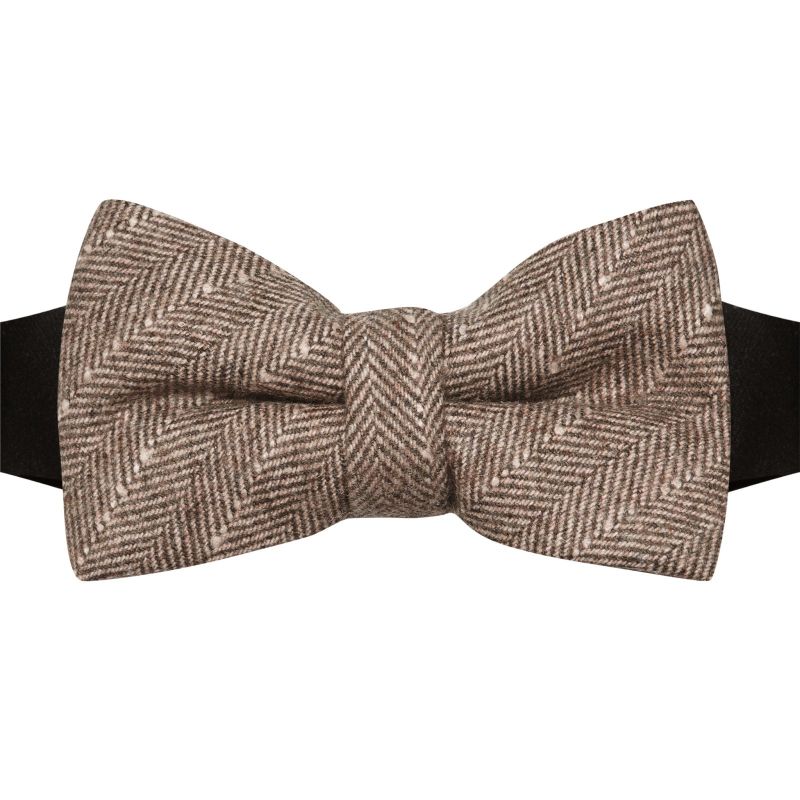 King & Priory Saddle Brown Herringbone With Pinstripe Bow Tie
