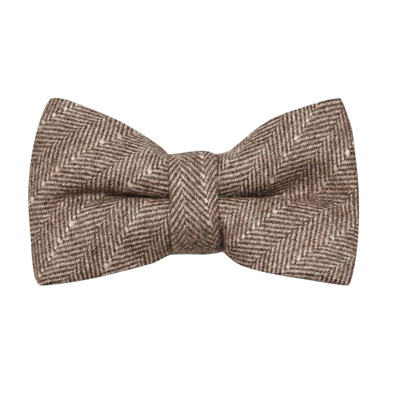 king & priory Saddle Brown Herringbone with Pinstripe Bow Tie