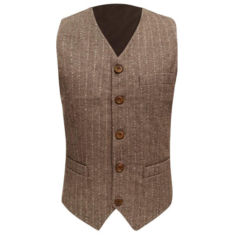 King & Priory Saddle Brown Herringbone With Pinstripe Waistcoat