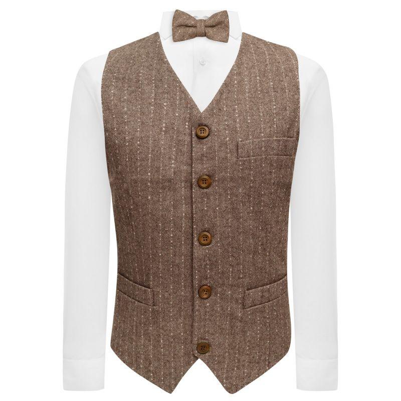 King & Priory Saddle Brown Herringbone With Pinstripe Waistcoat