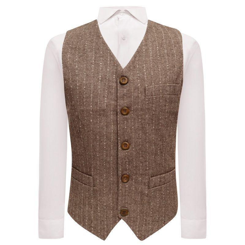 king & priory Saddle Brown Herringbone with Pinstripe Waistcoat
