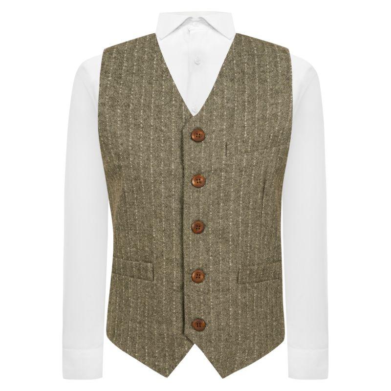 king & priory Sage Green Herringbone with Pinstripe Waistcoat