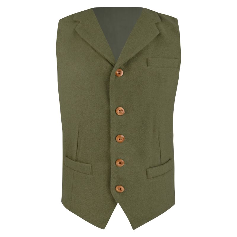 King & Priory Sage Green Woven Wool Waistcoat With Lapel