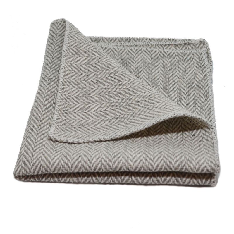 king & priory Silver Grey & Cream Herringbone Bow Tie & Pocket Square Set