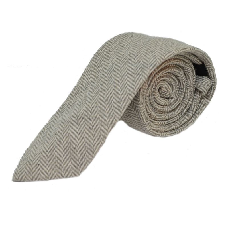 king & priory Silver Grey & Cream Herringbone Tie & Pocket Square Set