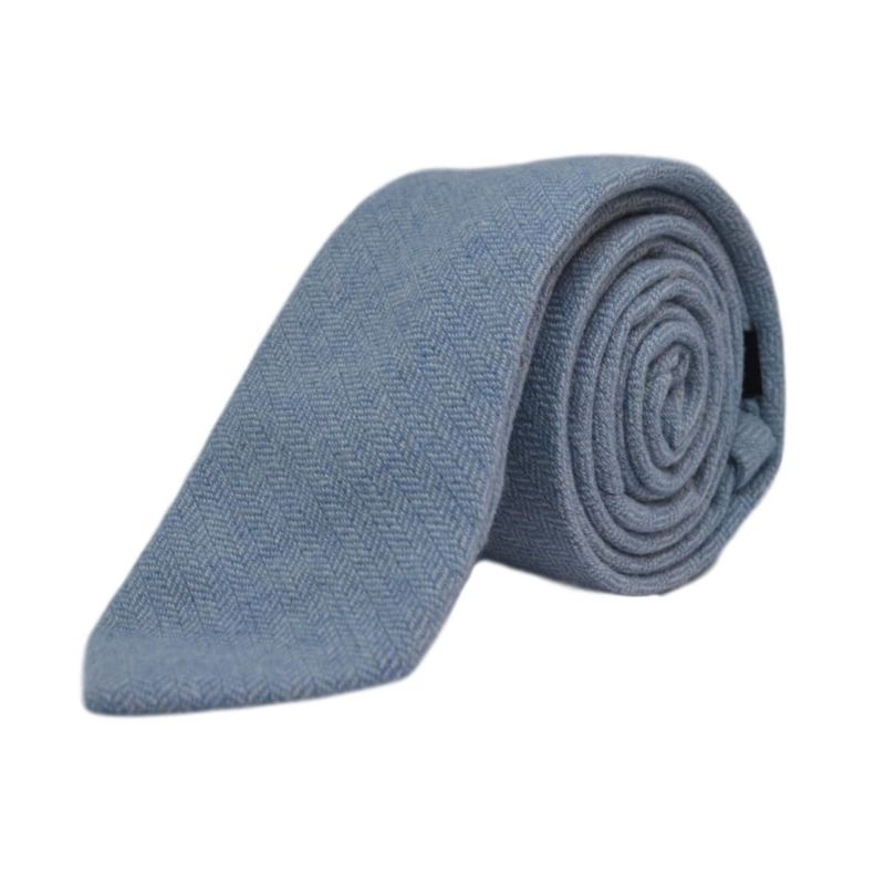 King & Priory Sky Blue Herringbone Tie & Pocket Square Set