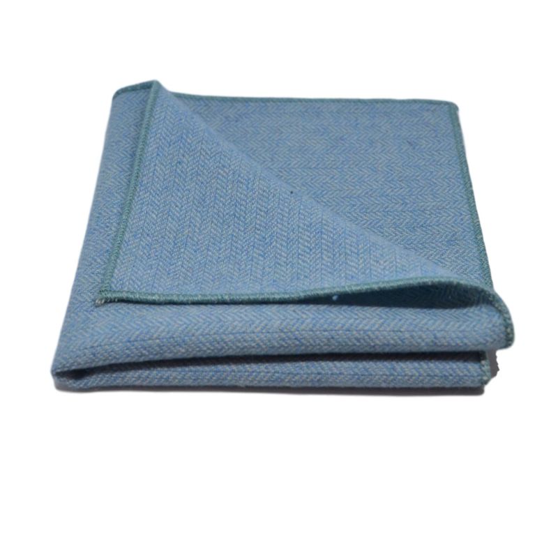 King & Priory Sky Blue Herringbone Tie & Pocket Square Set