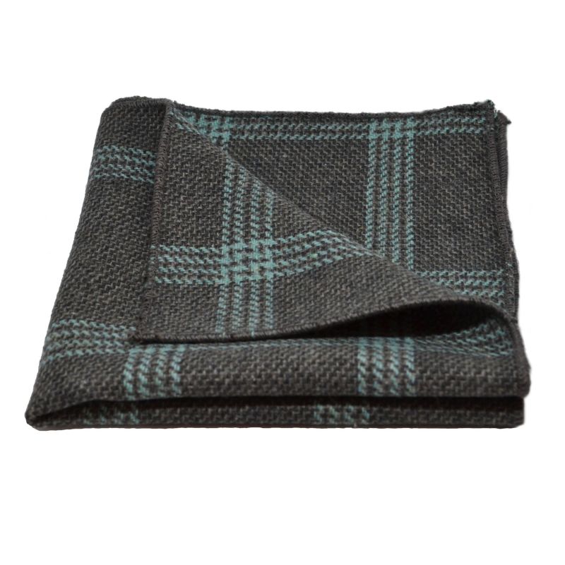 King & Priory Slate Grey & Blue Birdseye Check Bow Tie & Pocket Square Set