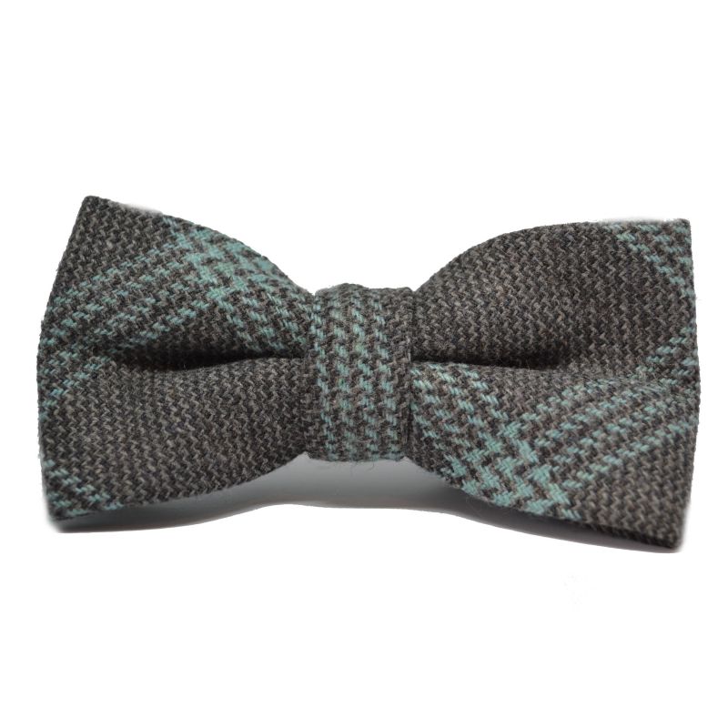 King & Priory Slate Grey & Blue Birdseye Check Bow Tie & Pocket Square Set
