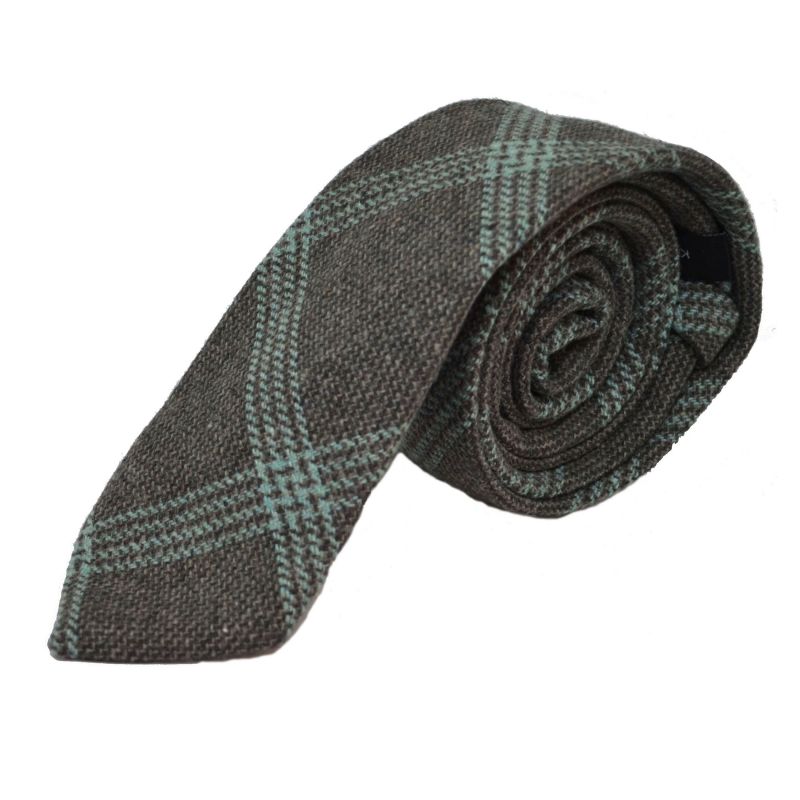 King & Priory Slate Grey & Blue Birdseye Check Tie & Pocket Square Set