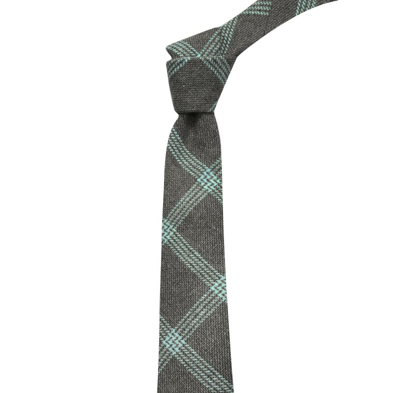 King & Priory Slate Grey & Blue Birdseye Weave Check Tie