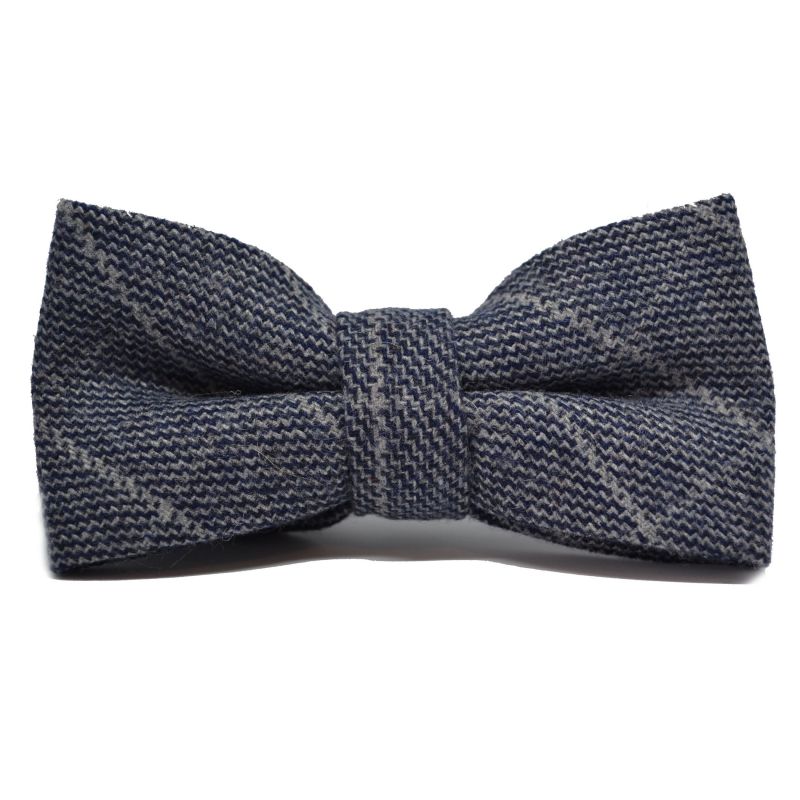 King & Priory Stone Blue Birdseye Check Bow Tie & Pocket Square Set
