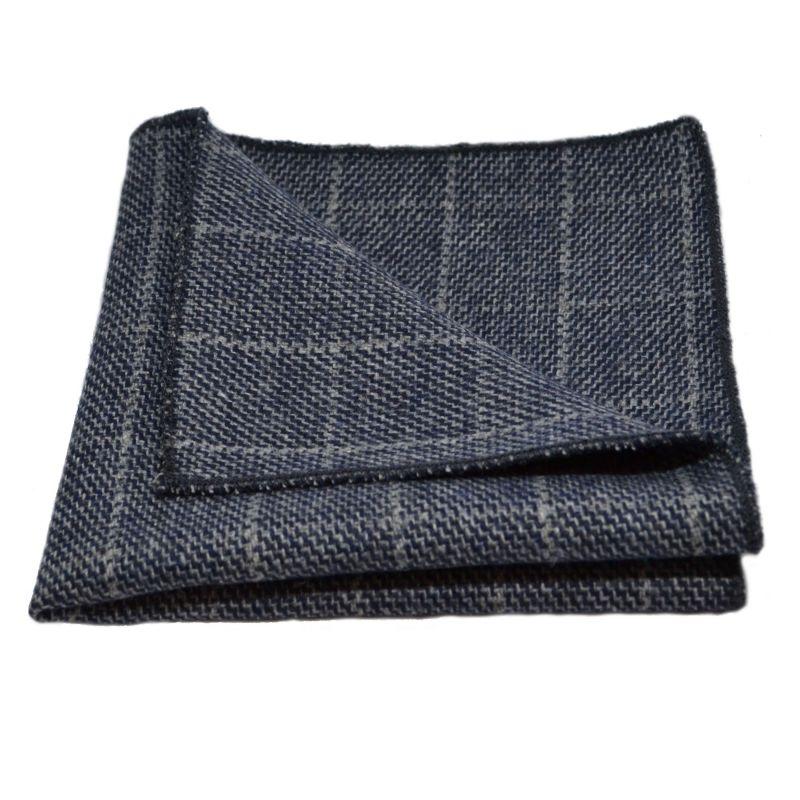 king & priory Stone Blue Birdseye Check Bow Tie & Pocket Square Set