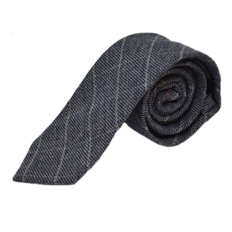 King & Priory Stone Blue Birdseye Check Tie & Pocket Square Set