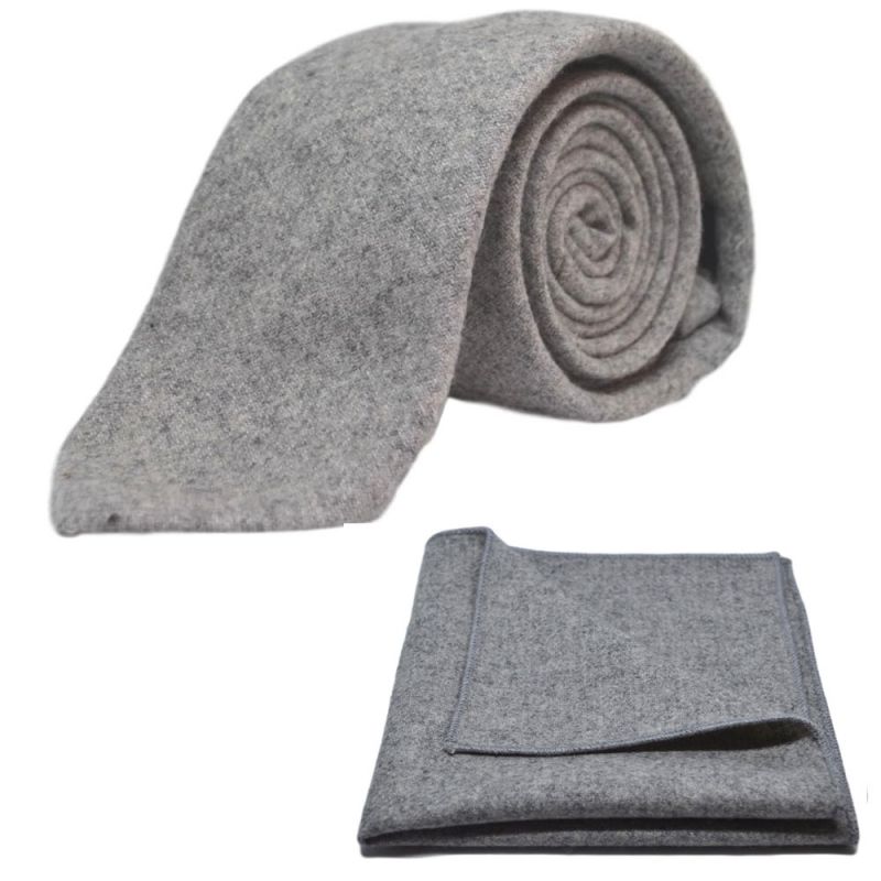 king & priory Stonewashed Medium Grey Tie & Pocket Square Set