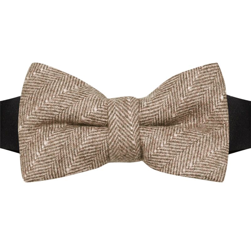 King & Priory Tan Brown Herringbone With Pinstripe Bow Tie
