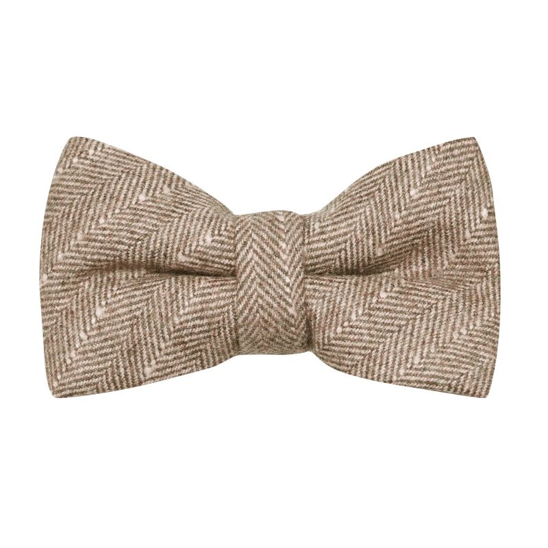 king & priory Tan Brown Herringbone with Pinstripe Bow Tie