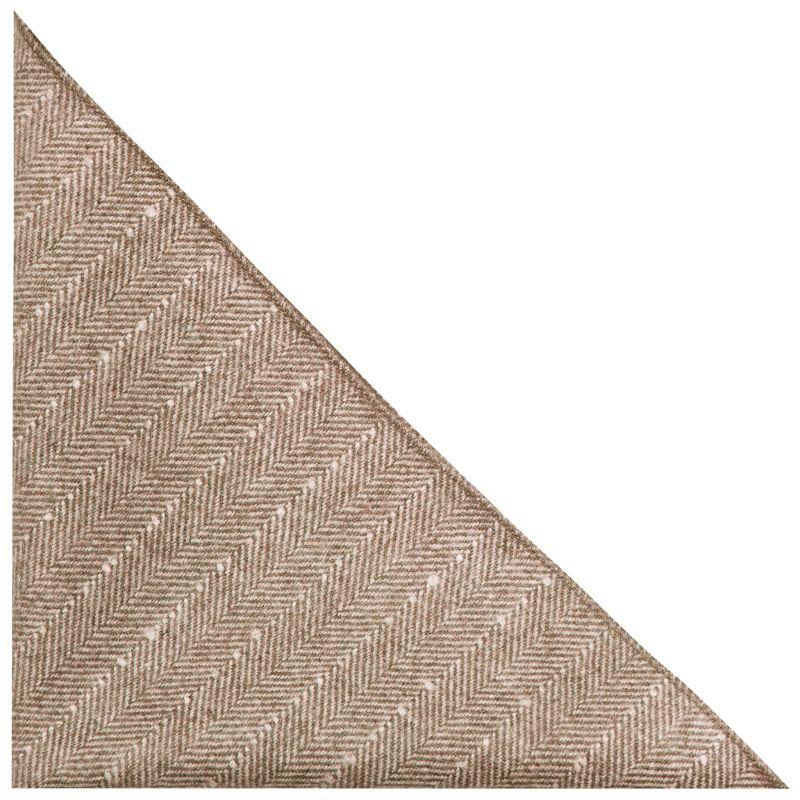 King & Priory Tan Brown Herringbone With Pinstripe Pocket Square